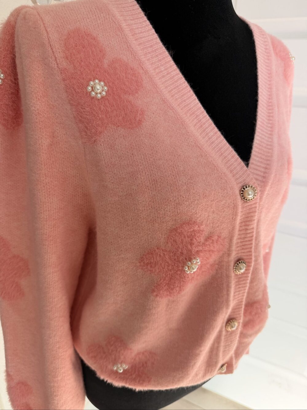 Soft Women's Nanette Lepore size small Pink Floral Pearl Button Cardigan - Picture 5 of 11